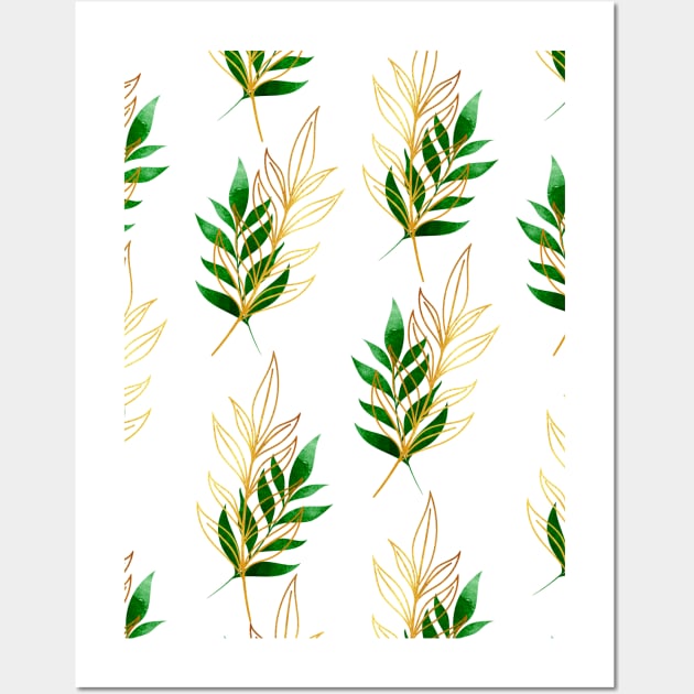 Green Gold Leaf pattern Wall Art by themadesigns